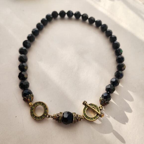 HEIDI DAUS Black Gold Crystal Beaded Necklace Retired 20" Long - Picture 2 of 8